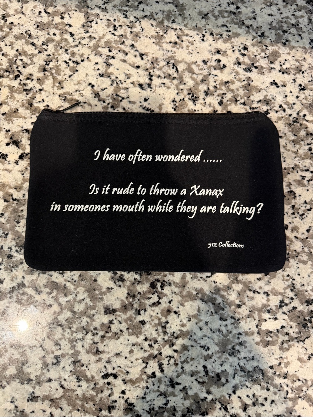 512 Collection Black Cosmetic Zip Pouch with White Script Quote